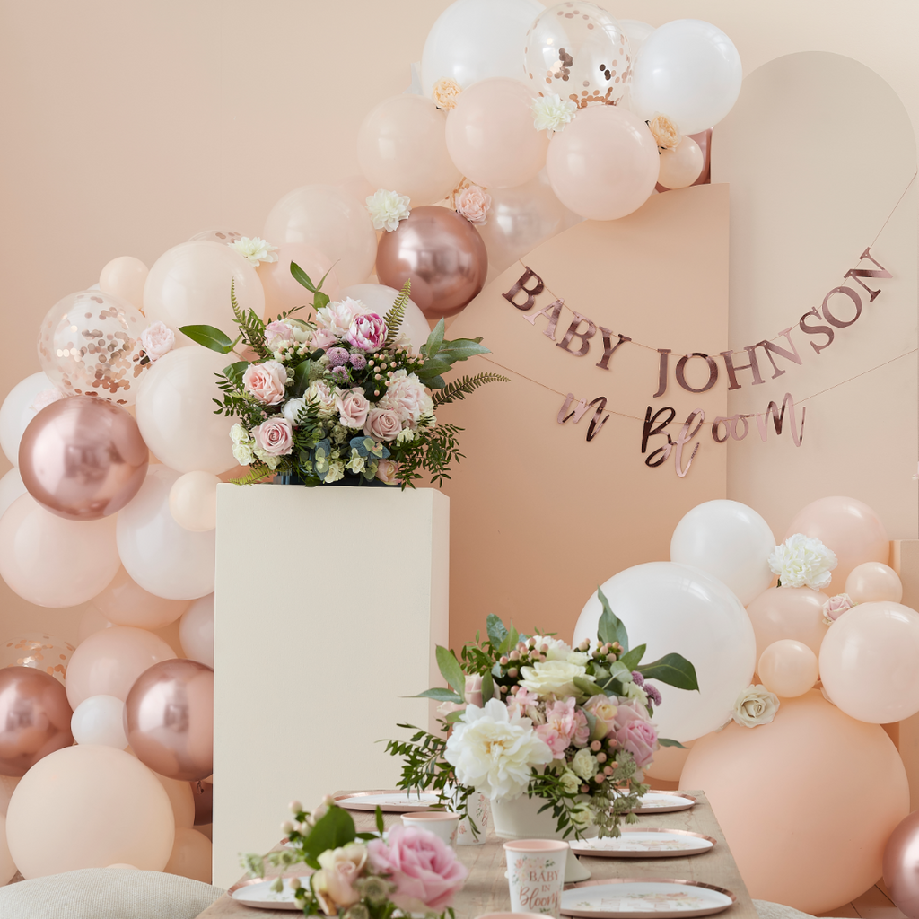 70 Balloons Arch Peach, White & Rose Gold Confetti