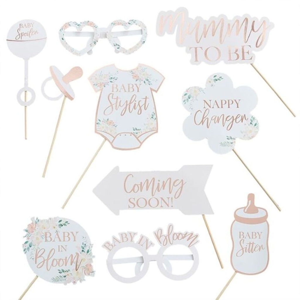 Rose Gold Foiled Baby Shower Photobooth Props - Baby In Bloom