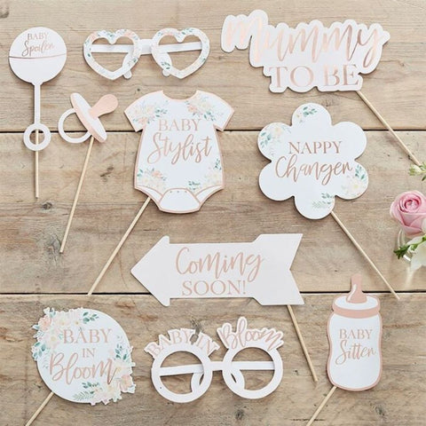 Rose Gold Foiled Baby Shower Photobooth Props - Baby In Bloom