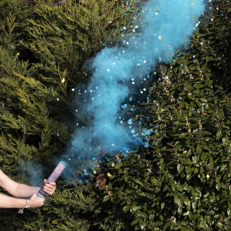 Blue Gender Reveal Smoke Cannon with Confetti 30cm