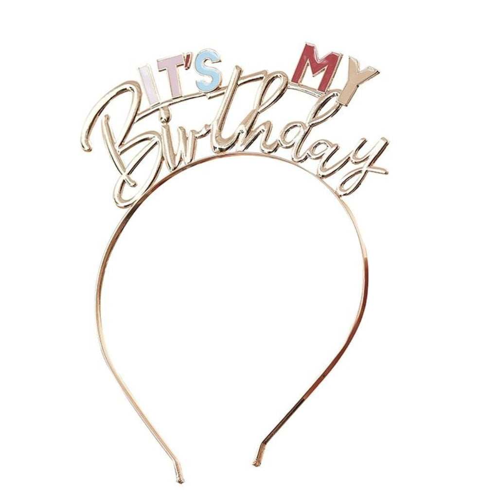 It'S My Birthday Headband Gold And Pastel