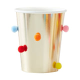 Gold Paper Party Cups Bright Pom Poms 9oz 9x7cm