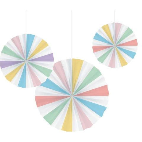 Pastel Celebrations Paper Fans 16Inc 3pcs