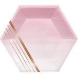 Rose All Day Luncheon Plates Hexagon Foil Stripes 11. 5x10in 8pcs