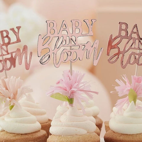 Baby Shower Floral Cupcake Toppers - Baby In Bloom 12pcs