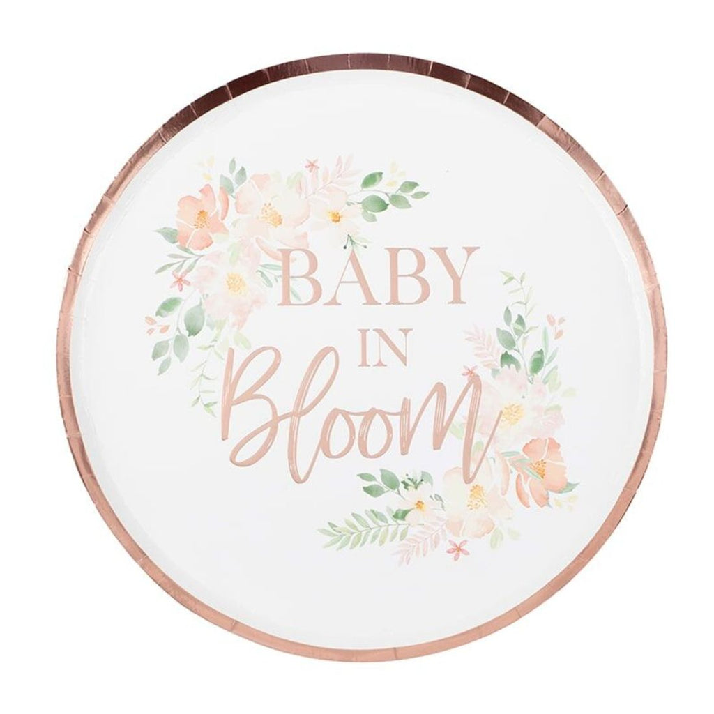 Baby Shower Foral Plate - Baby In Bloom - Gold Foiled