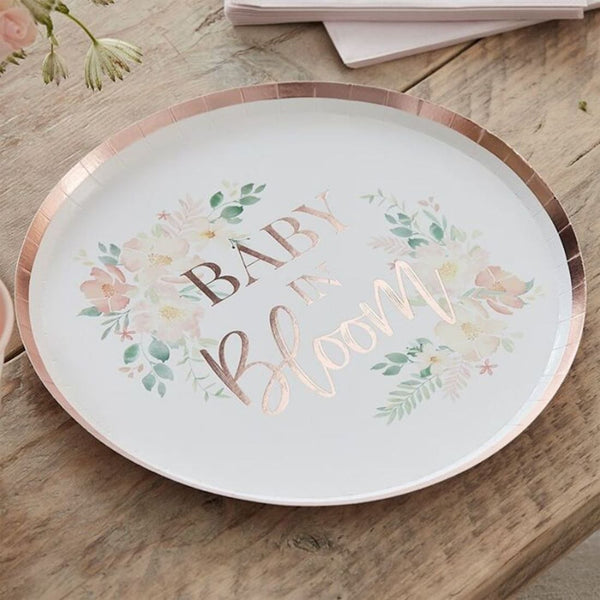 Baby Shower Foral Plate - Baby In Bloom - Gold Foiled