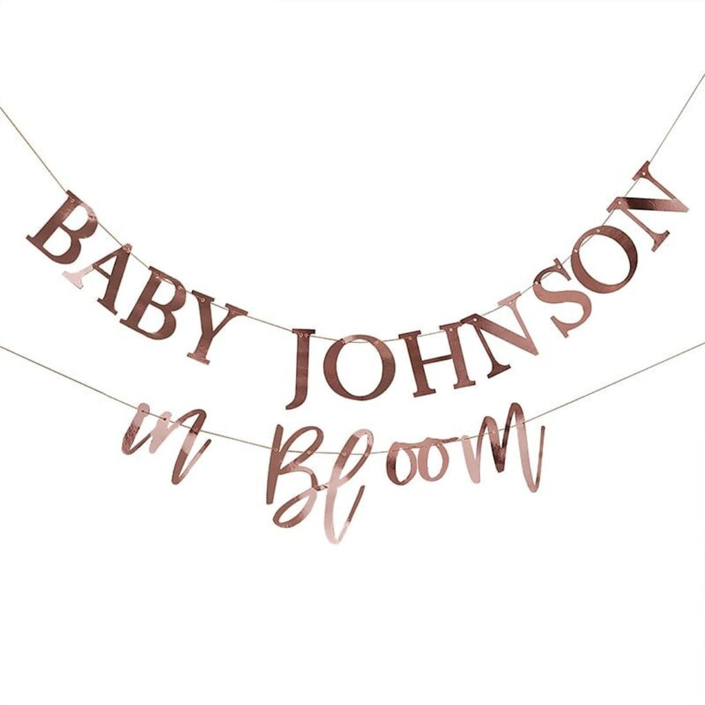 Baby Shower Bunting - Customisable Baby In Bloom - Rose Gold