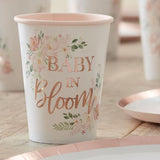 Baby Shower Floral Cups - Baby In Bloom - Rose Gold Foiled 8cups