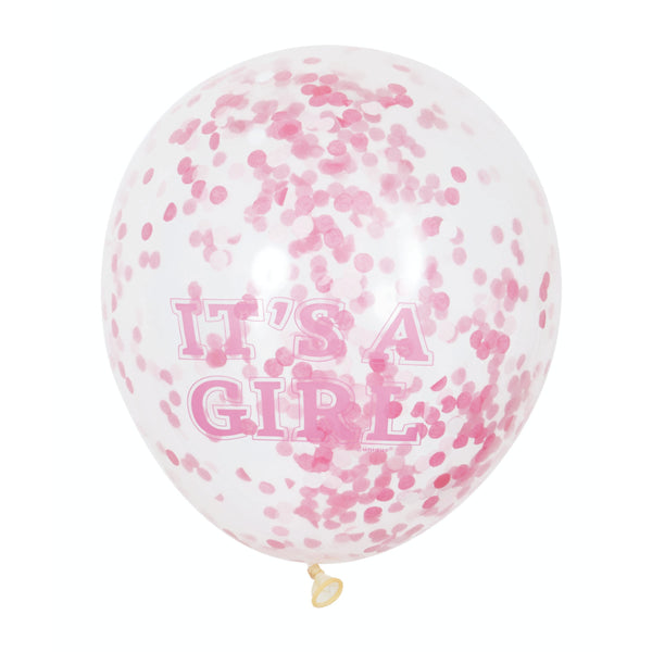 Its A Girl Clear 12in Balloons With Confetti