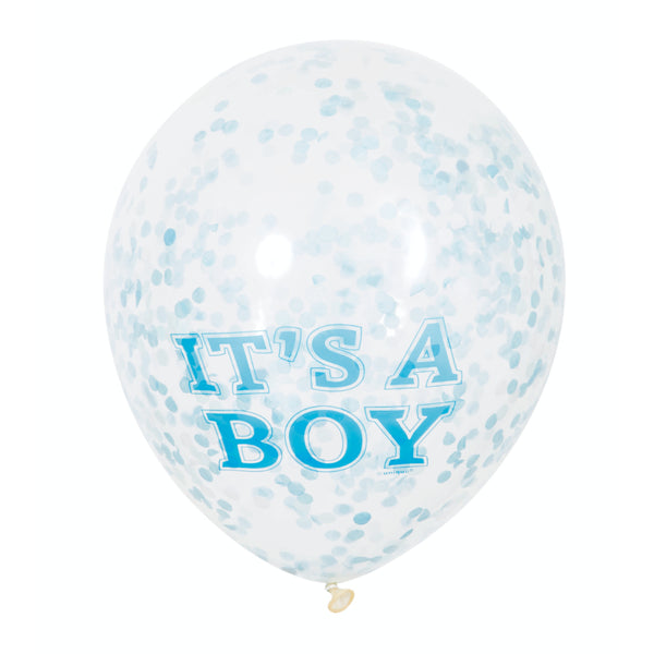 Its A Boy Clear 12in Balloons With Confetti