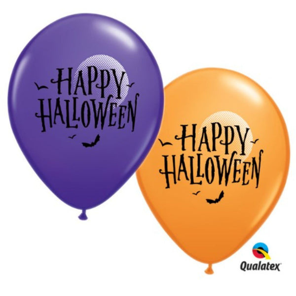 Hloween Moon&Bats Orange & Purple11in Latex Balloon 50Pcs