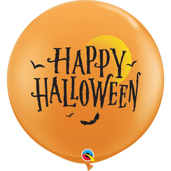 Halloween Moon & Bats Orange 3ft Latex Balloon 2Pcs