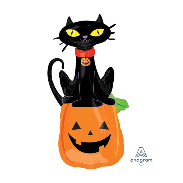 Cat On Pumpkin Supershape XL Foil Balloon