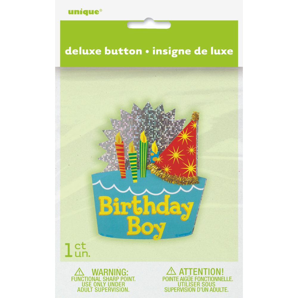 Birthday Boy Party Hat Deluxe Button