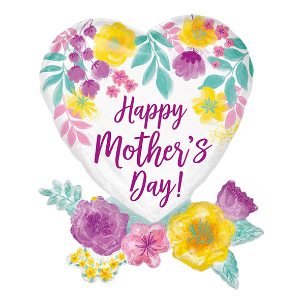  Happy Mothers Day Watercolour Heart SuperShape Foil Balloon