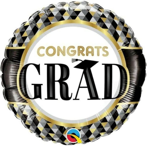 Graduation Black & Gold Patterns 18In Foil Balloon