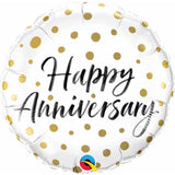 18in Round Happy Anniversary Gold Dots Foil Balloon