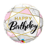 18 in Round Birthday Marble Rectangles Foil Balloon