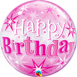 22in Single Bubble Birthday Pink Starburst Sparkle