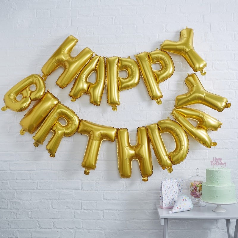 Pick & Mix Gold Happy Birthday Foil Balloon Bunting 