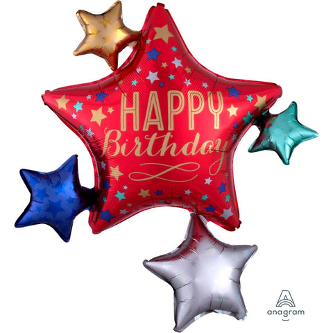 Supershape XL Happy Birthday Satin Stars Cluster 35In
