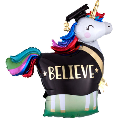 Graduation Unicorn Supershape Foil Balloon 33In