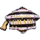 Gold Confetti Grad Cap Holo Supershape Foil Balloon