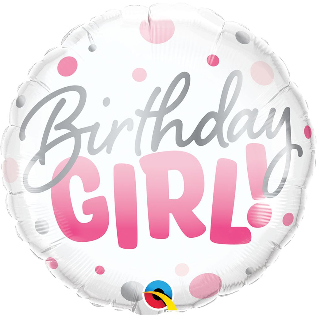 Birthday Girl Pink Dots Round Foil Balloon 18In