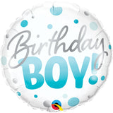 Birthday Boy Blue Dots Round Foil Balloon 18In
