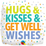 Hugs Kisses Get Well Wishes Square Foil Balloon 18In