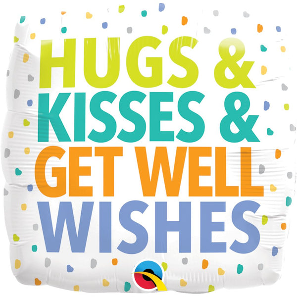 Hugs Kisses Get Well Wishes Square Foil Balloon 18In