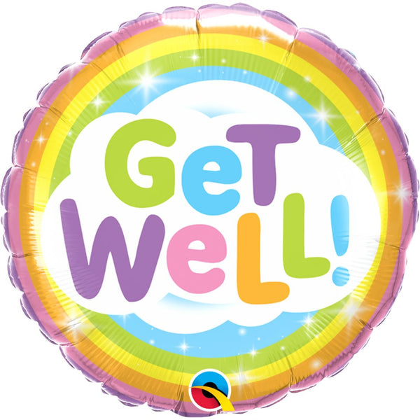 Get Well Rainbow Round Foil Balloon 18In