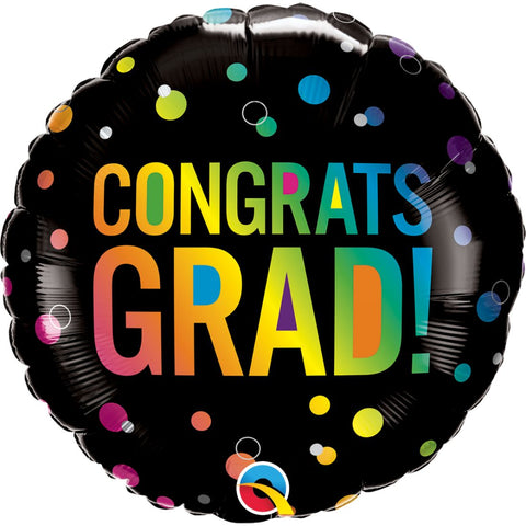 Congrats Graduation Ombre Dots Round Foil Balloon 18In