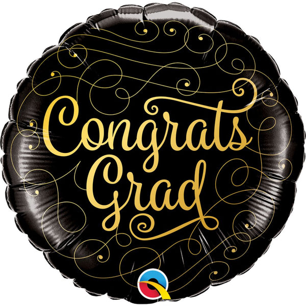 Congrats Grad Gold Doodles Round Foil Balloon 18In