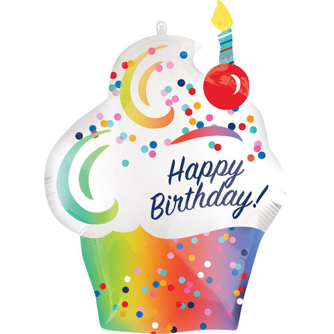Rainbow Cupcake Ombree Supershape Foil Balloon