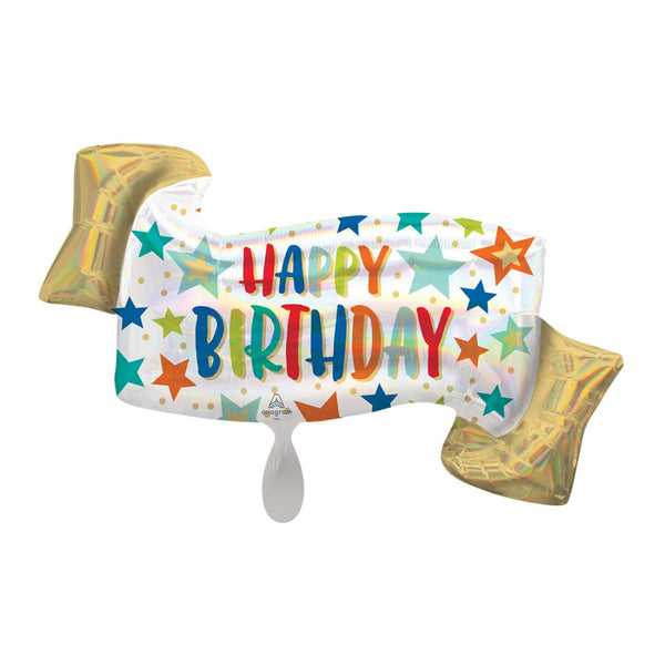 Birthday Banner Holo Supershape Balloon