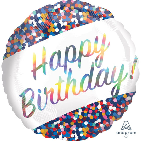 Birthday Confetti Holographic Balloon 18In