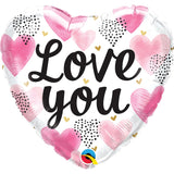 Love You Pink Watercolour 
Hearts 18" Foil Balloon