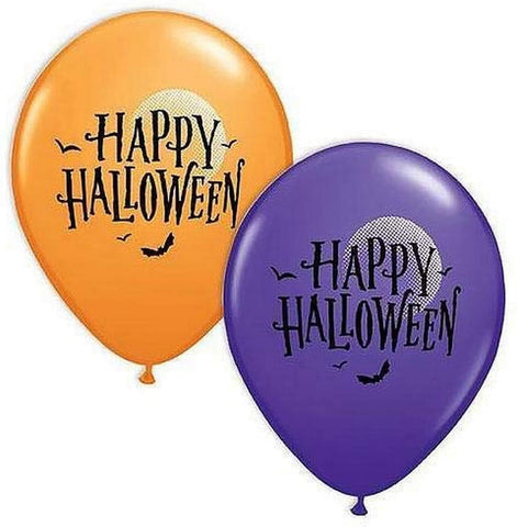 Halloween Moon And Bats Latex Balloons 6pcs
