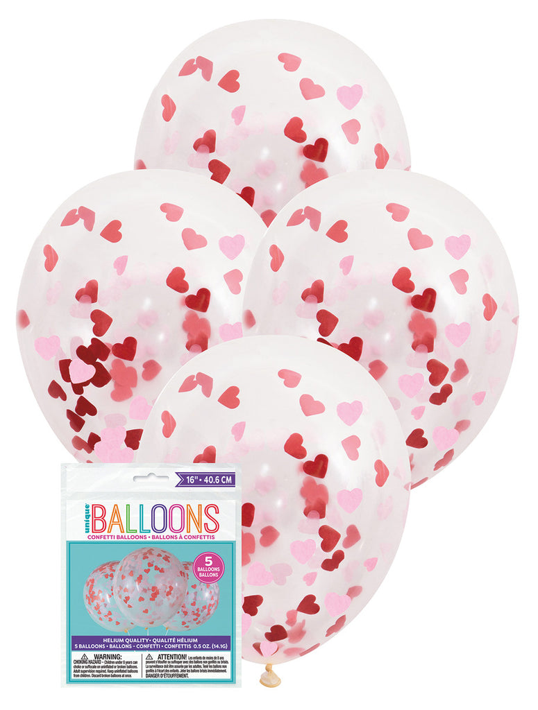 16in Clear Balloon With Heart Confetti 5ct