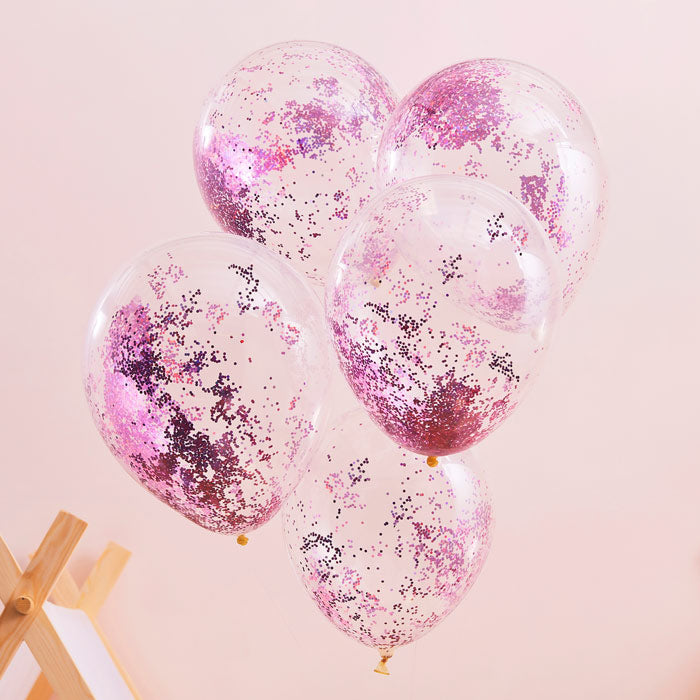 Pink Glitter Filled Balloons 5pcs