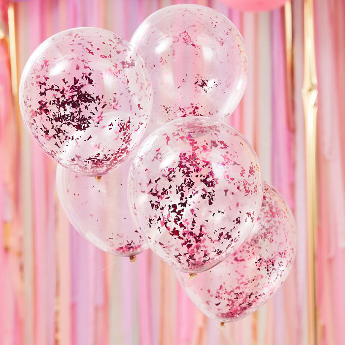 Pink Shredded Confetti Filled Balloons 5pcs