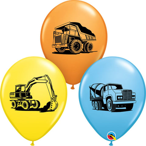 Construction Trucks Assortment Latex Balloon 11In 25pcs