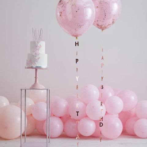 Rose Gold Happy Birthday Balloon Tail 1m