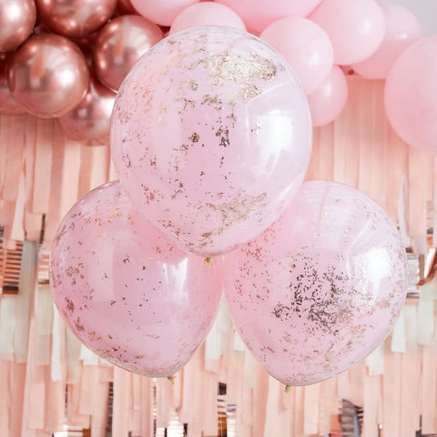 Double Layered Pink And Rose Gold Confetti Balloons