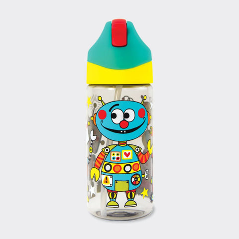 Rachel Ellen Designs Drinks Bottle With Straw - Robots 350ml