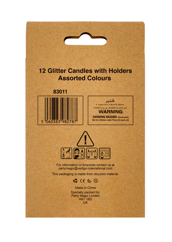 12 Glitter Candles with Holders Assorted Colours