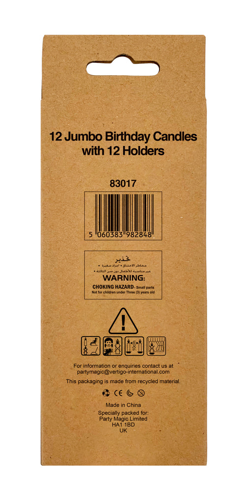 12 Jumbo Birthday Candles with 12 Holders