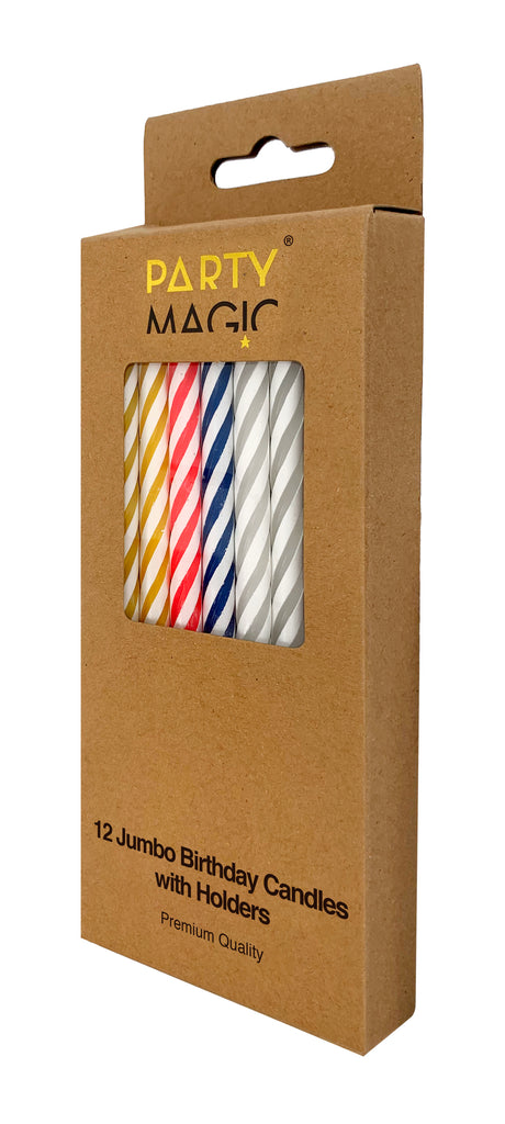 12 Jumbo Birthday Candles with 12 Holders